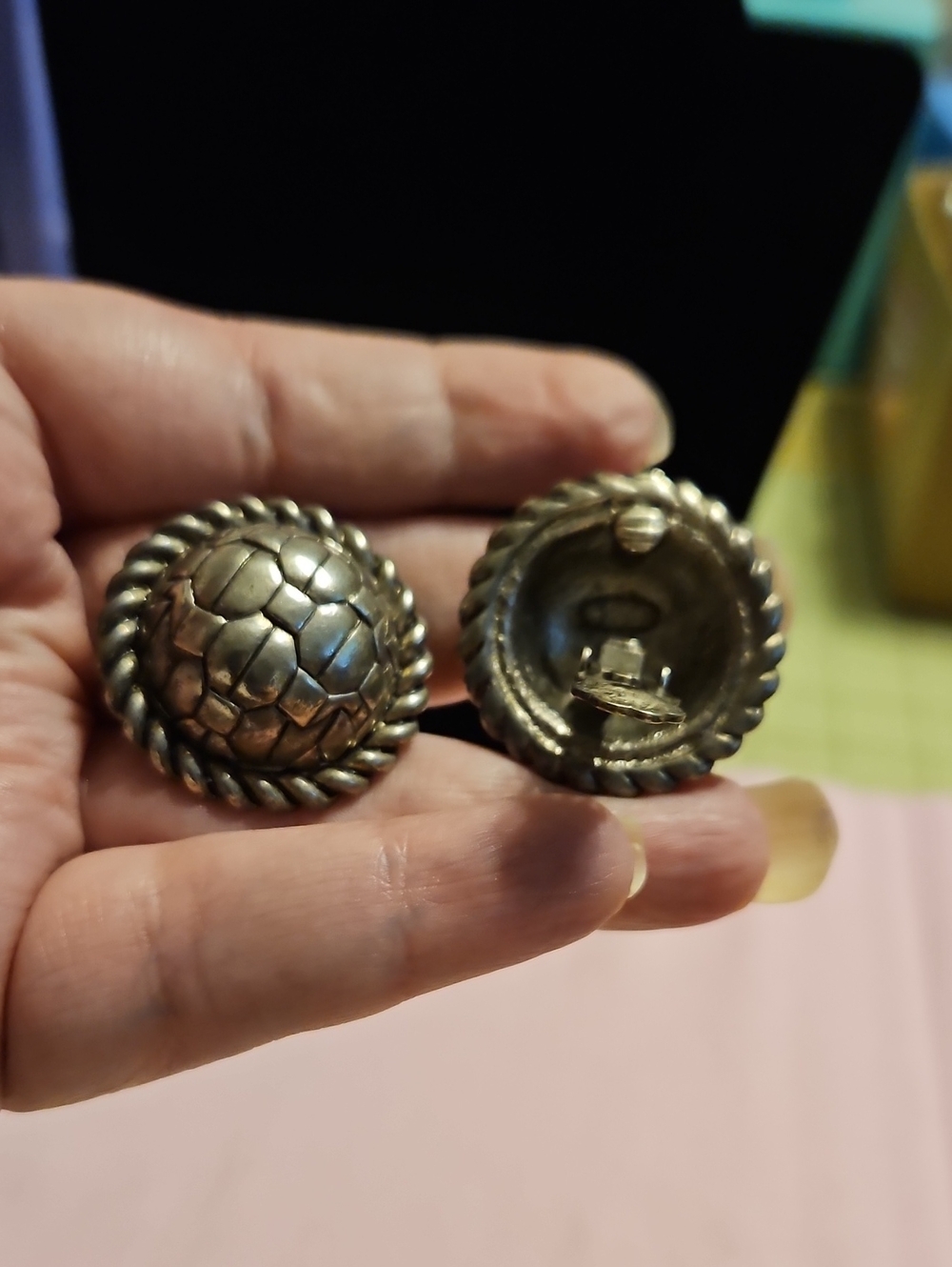 Vintage Silver-Tone Rope Edge Dome Clip-On Earrings FLP